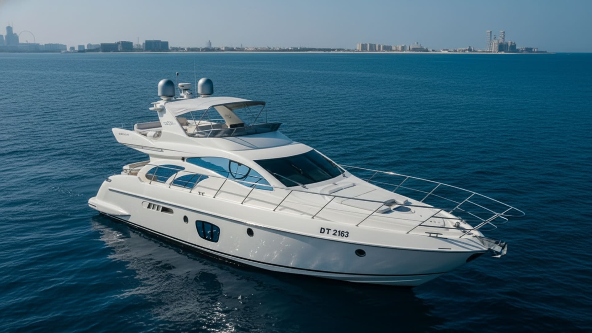 Aerial view of Wave Wind 55 ft yacht in Dubai