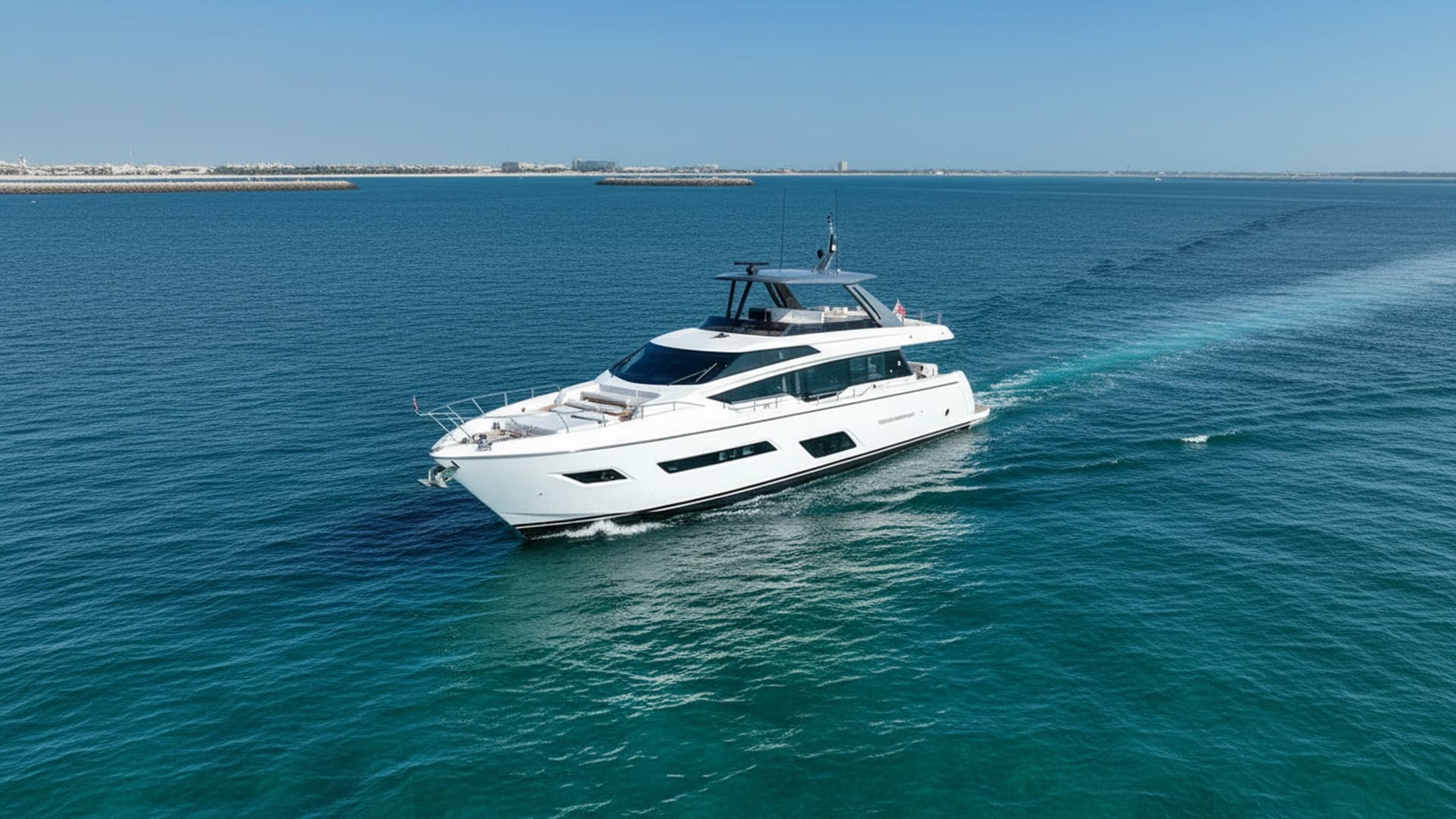 Azure Destiny 78 ft aerial view, Dubai Marina charter