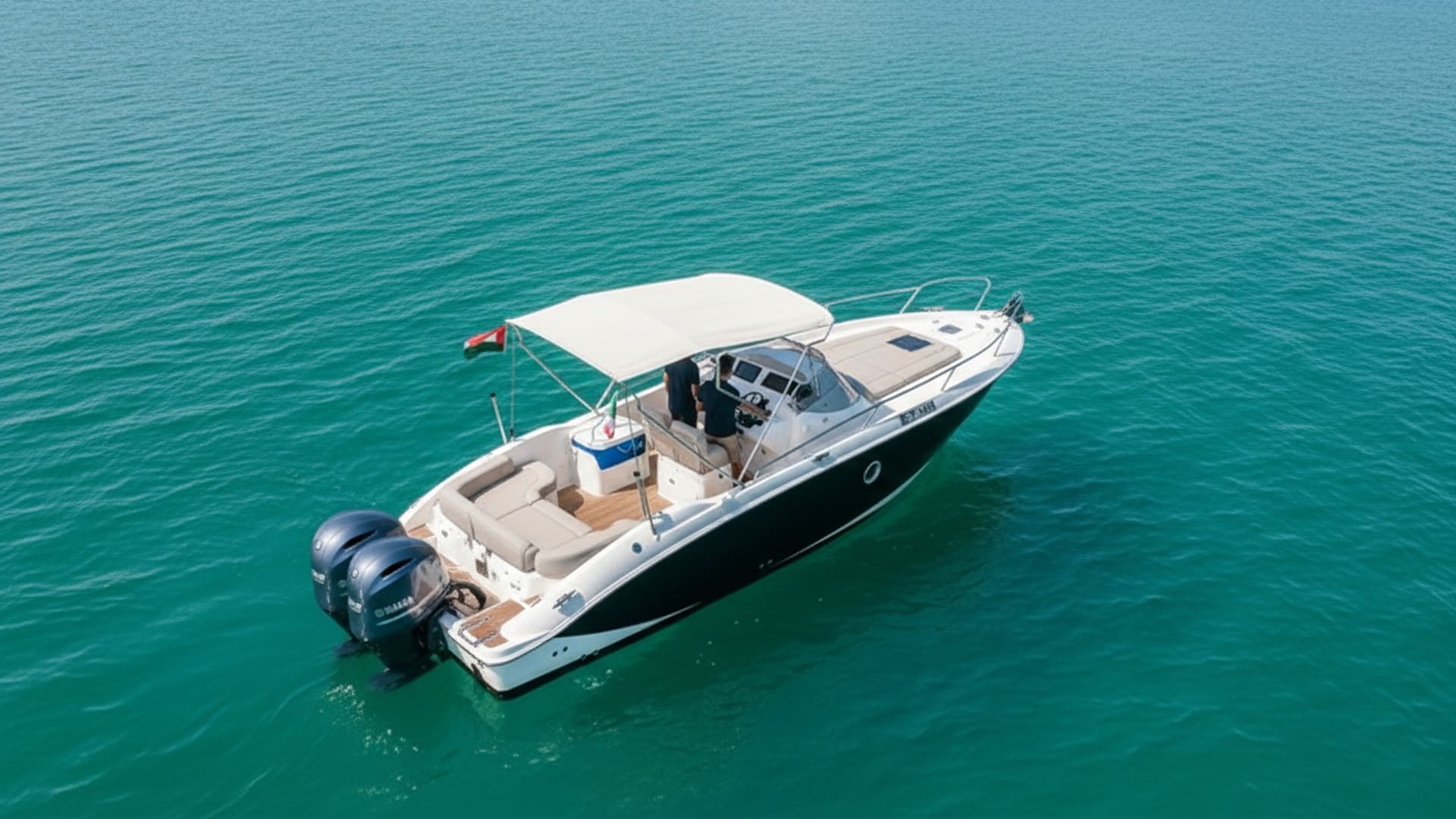 Royal Jewel 27 ft aerial view, premium yacht rental