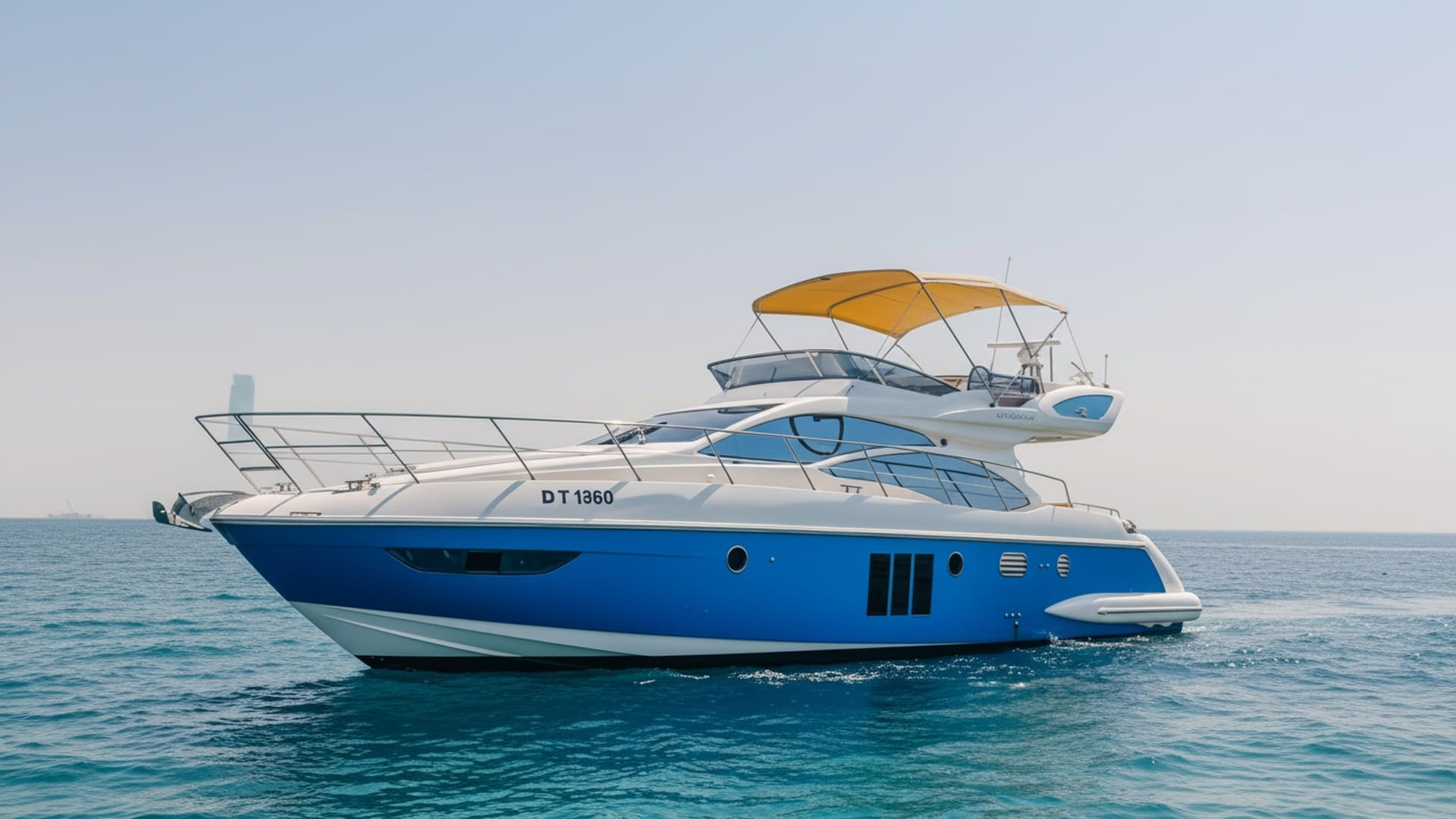 Sleek exterior of Platinum Legend 48 ft yacht cruising Dubai