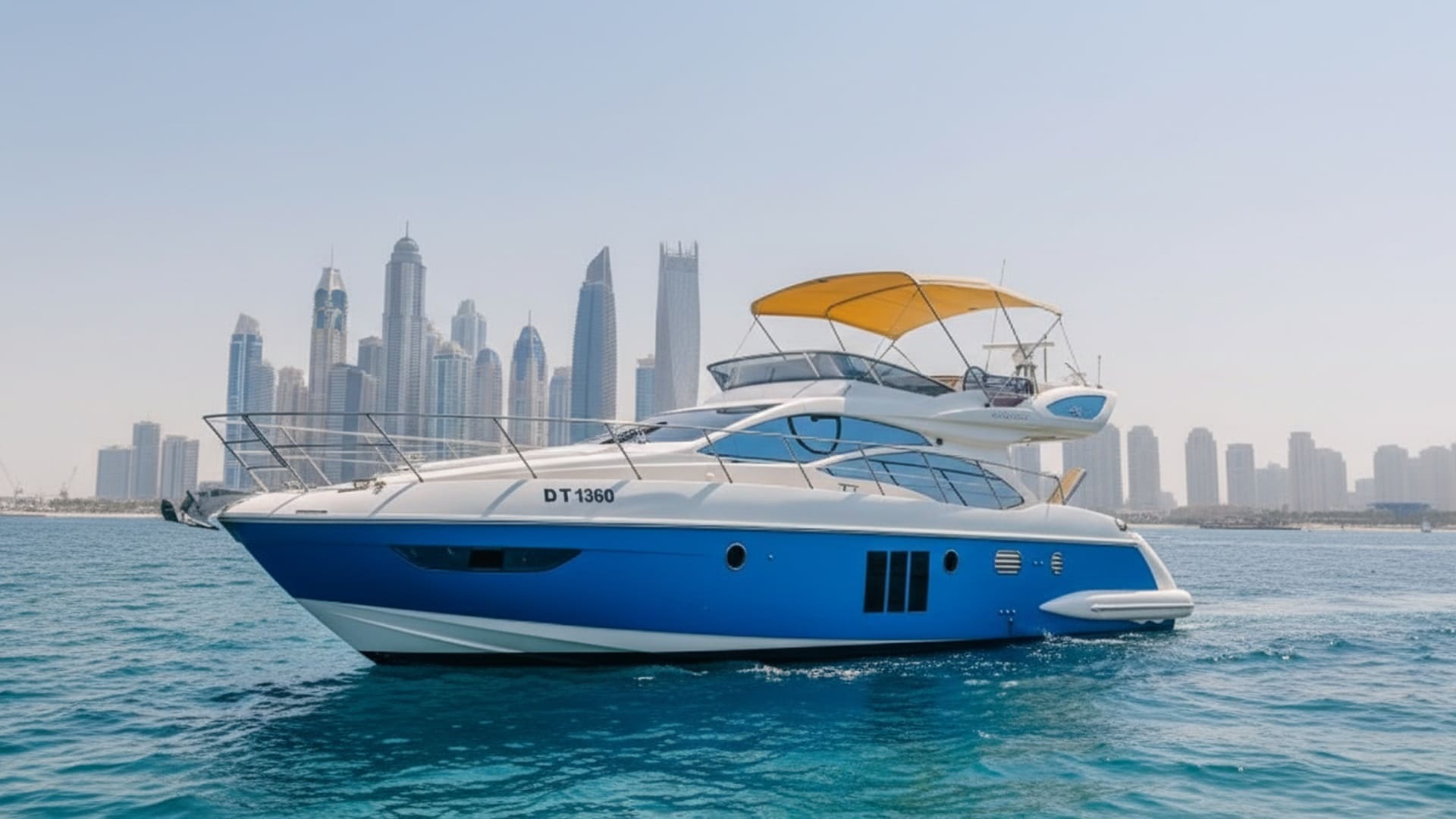 Platinum Legend 48 ft luxury yacht docked in Dubai Marina