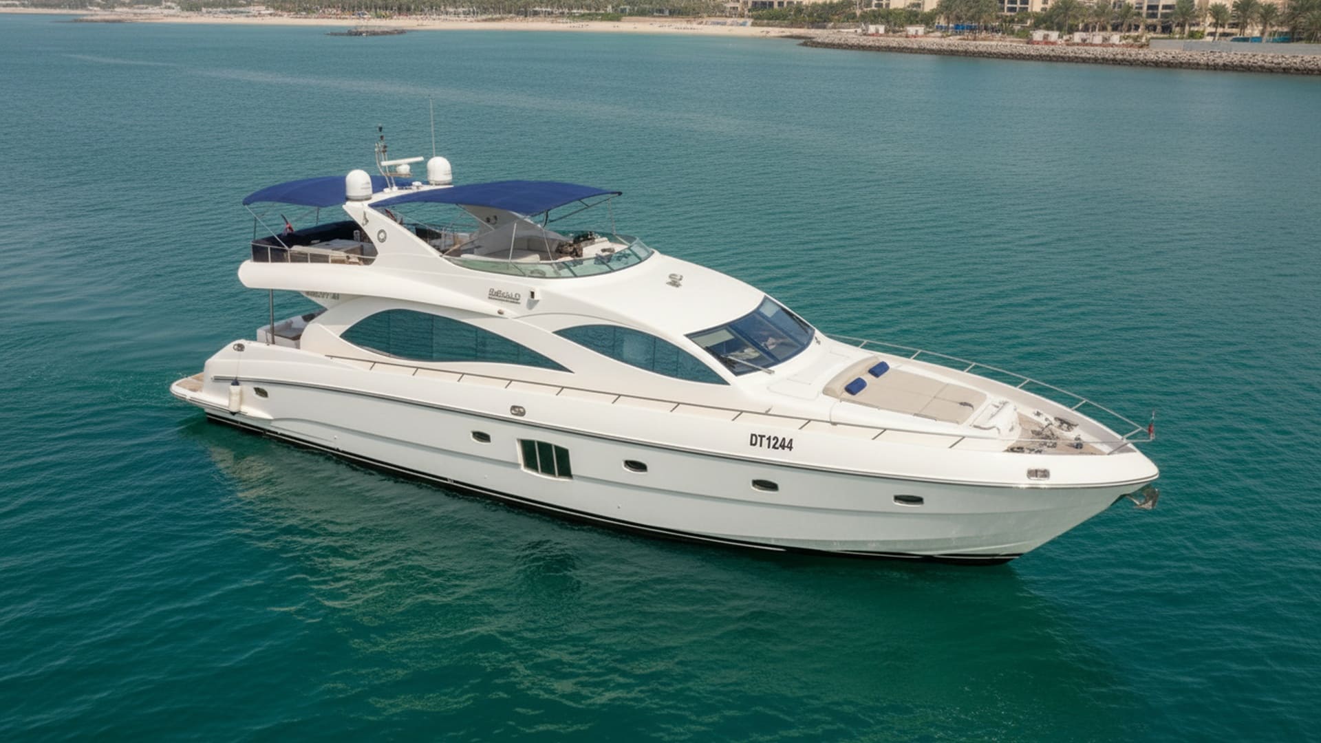 Crystal Voyager 88 ft aerial view, premium yacht rental Dubai