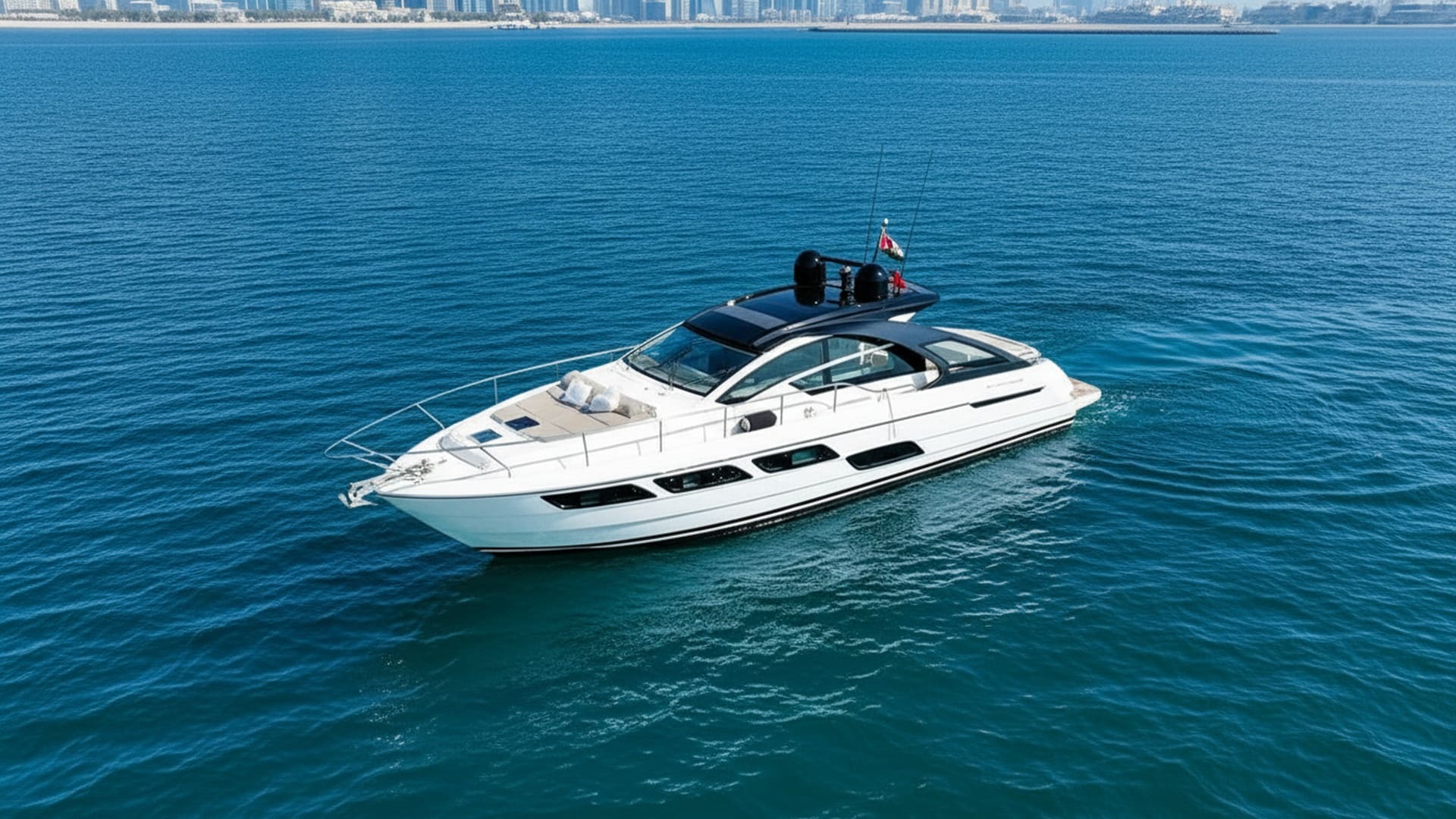 Aerial view of Sunrise Seeker 52 ft yacht in Dubai