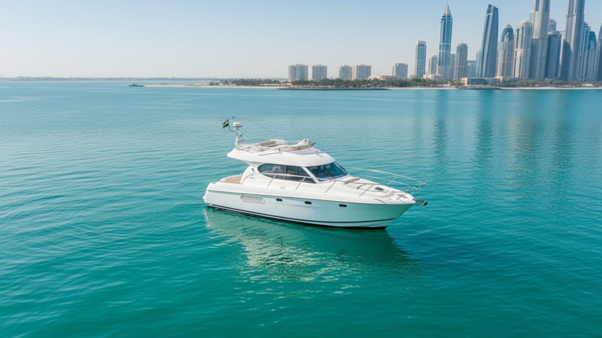 Aerial view of Wave Princess 32 ft yacht in Dubai