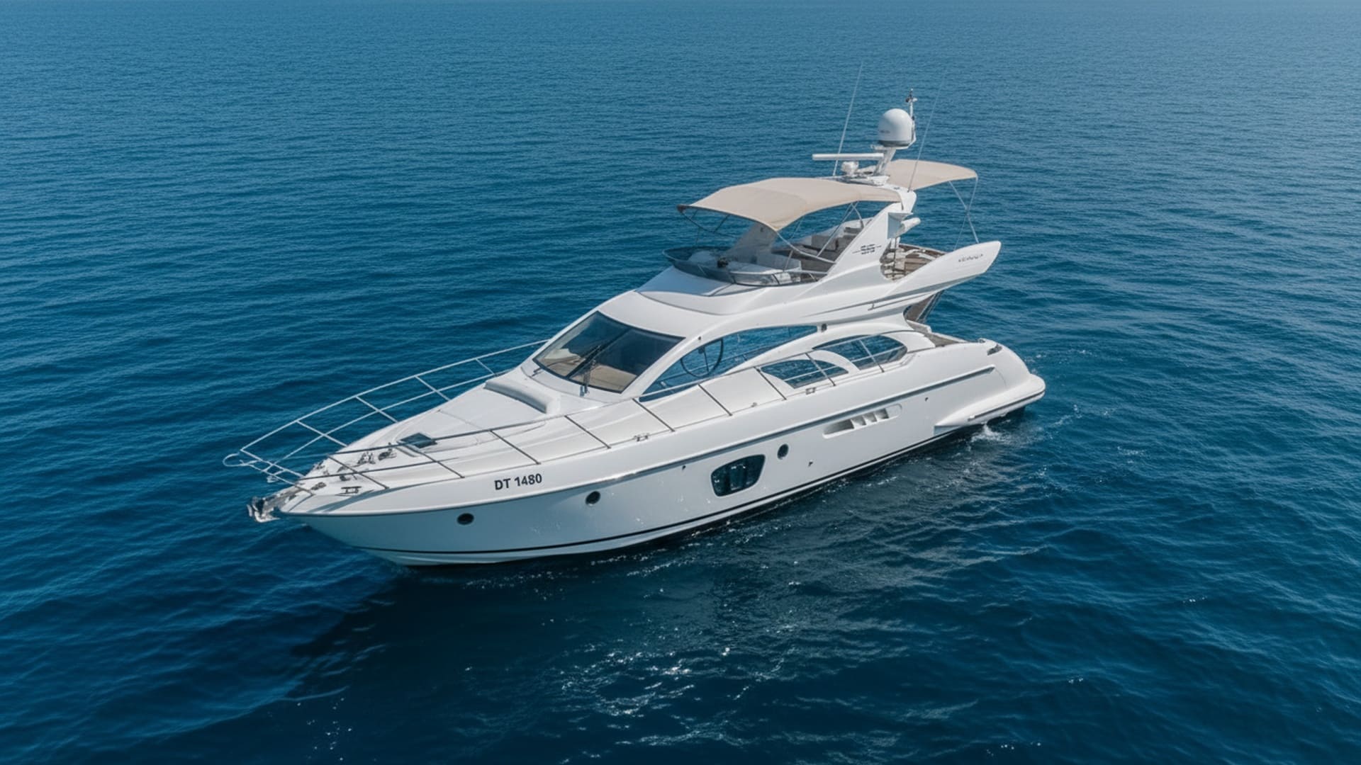 Aerial view of Emerald Oasis 55 ft yacht in Dubai waters