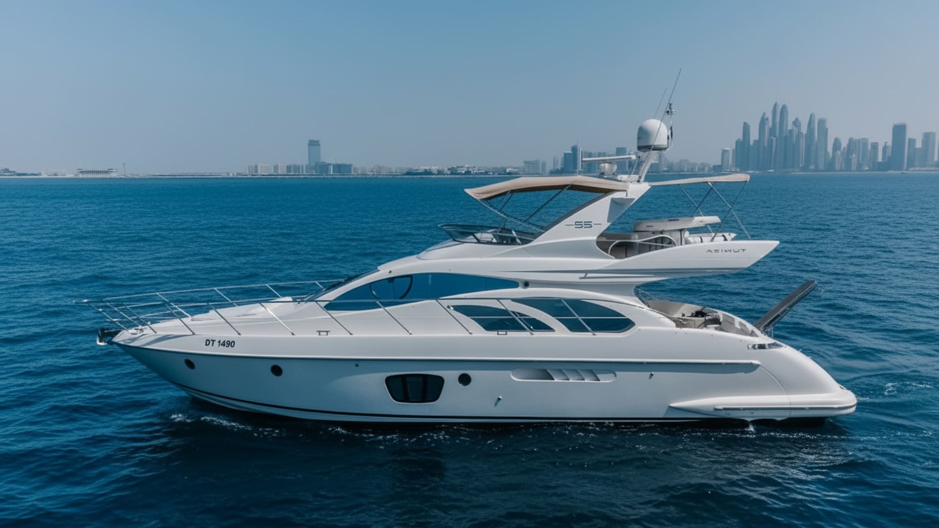 Emerald Oasis 55 ft luxury yacht cruising Dubai Marina