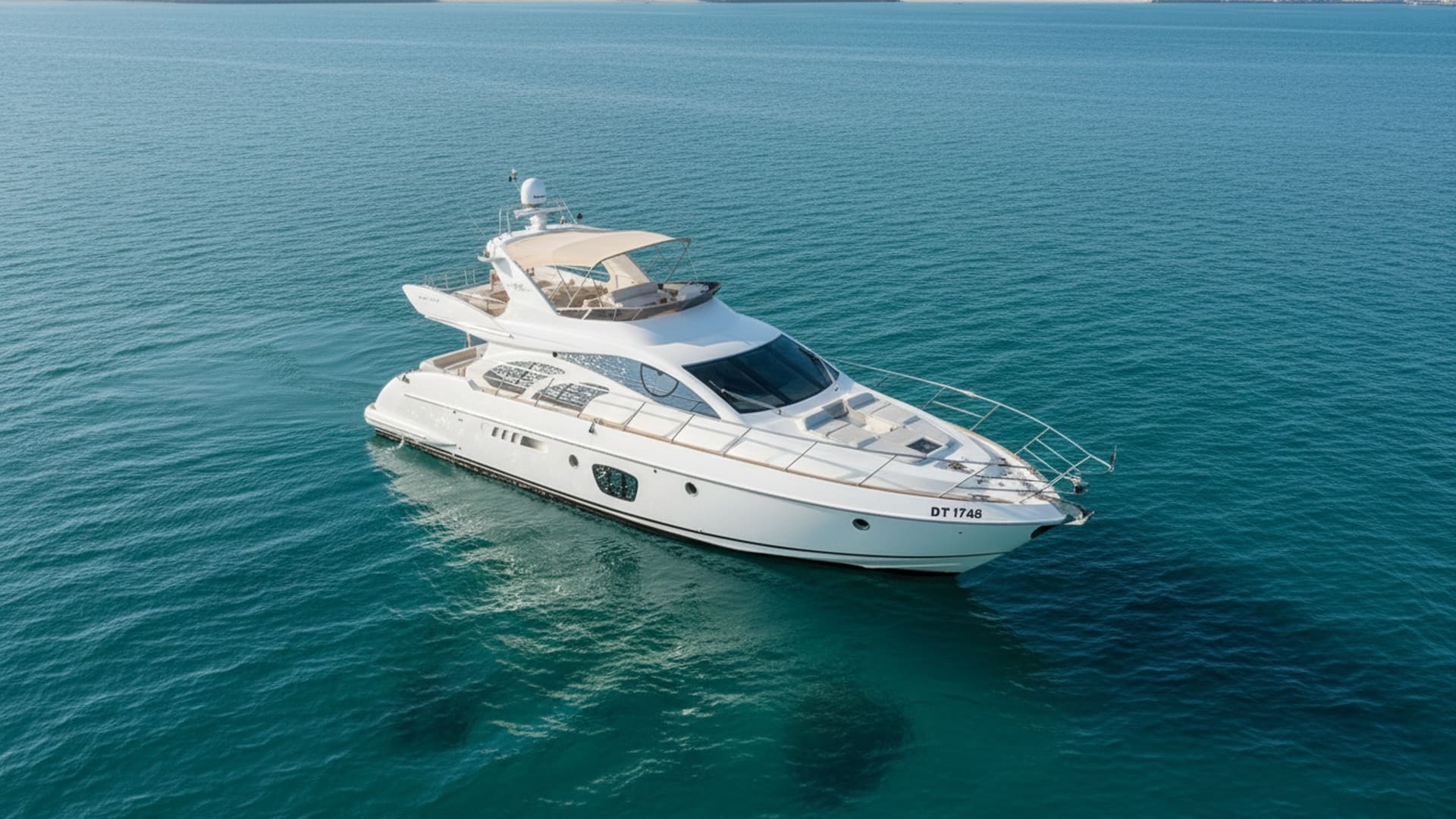 Golden Ocean 55 ft yacht aerial view Dubai Marina