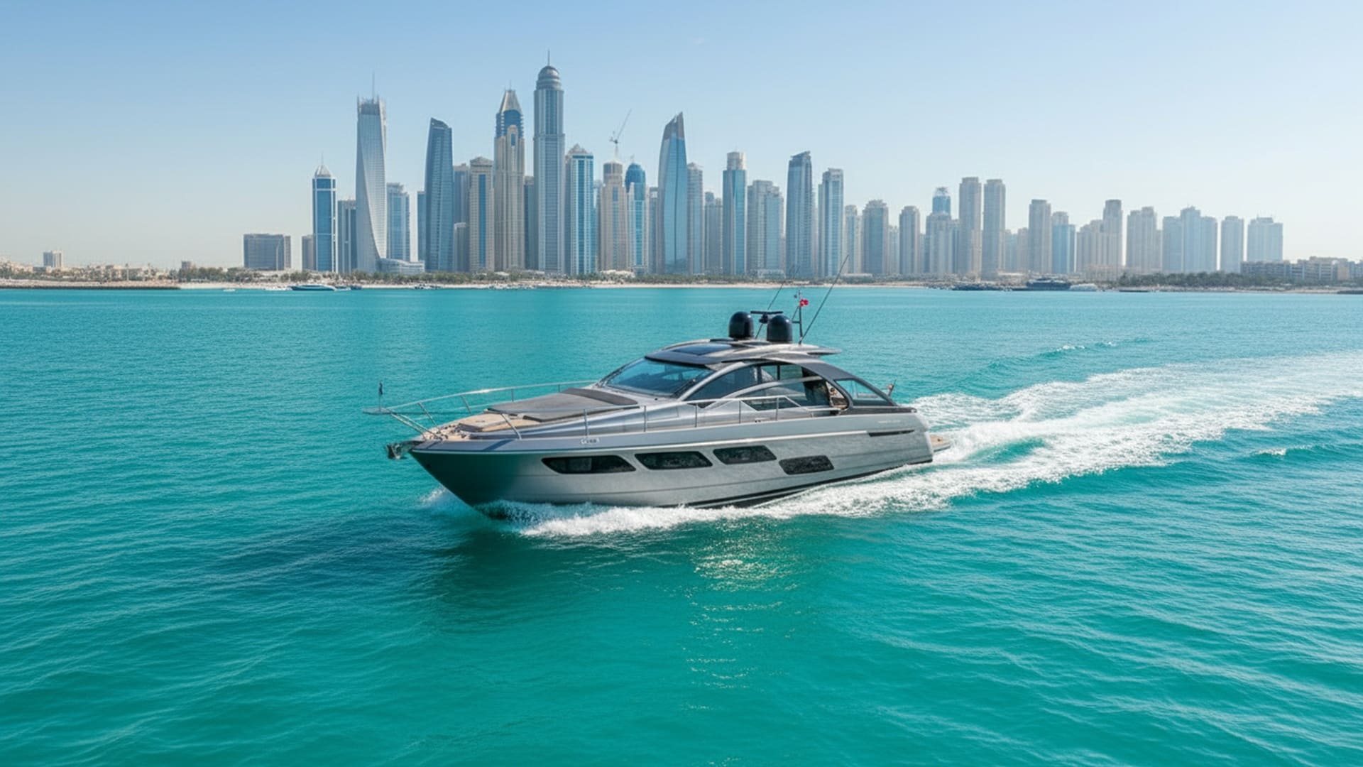 Aerial view Moonlight Explorer 52 ft yacht Dubai