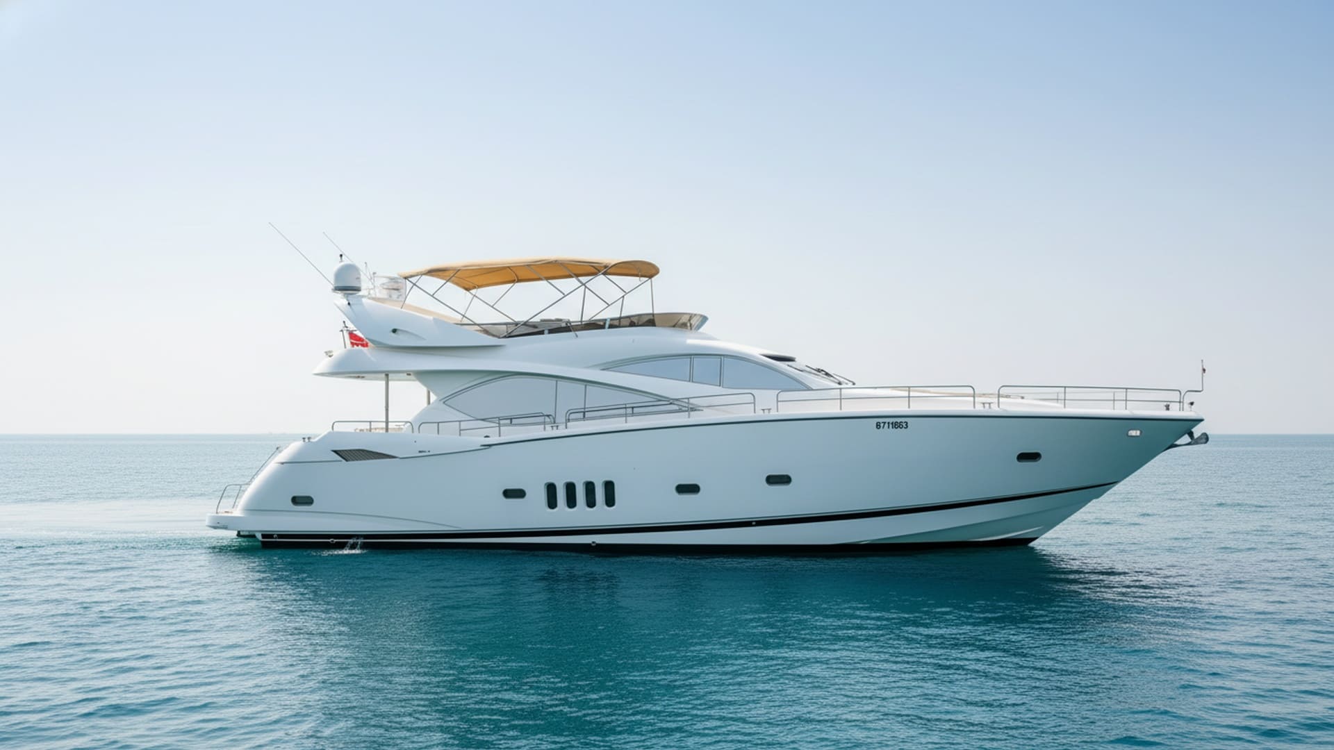 Sleek exterior of Horizon Lady 82 ft yacht cruising Dubai waters